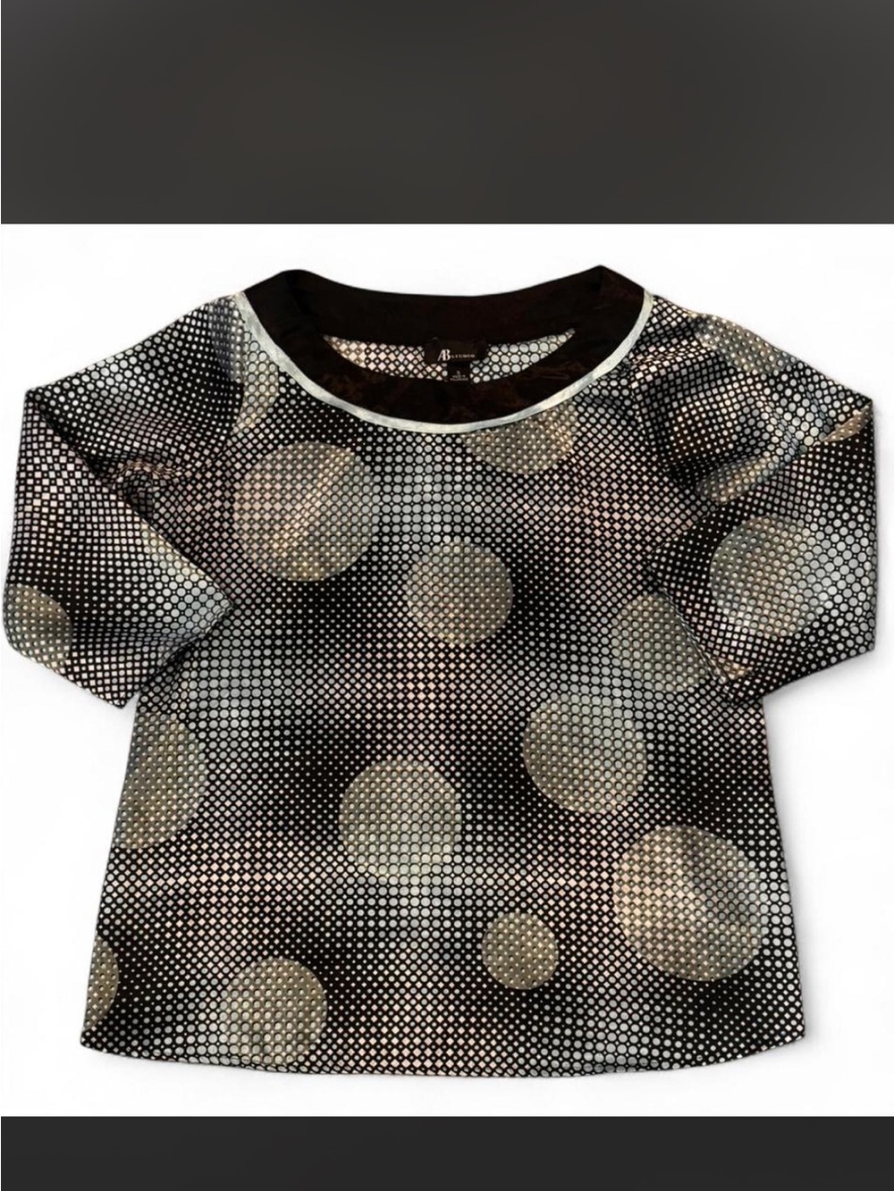 AB Studio womens' blue Metallic Dot Print Top